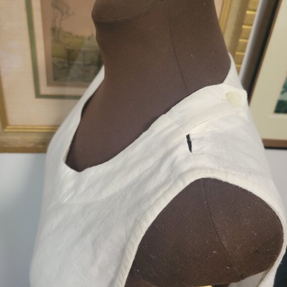 Eskandar Pure Linen Off White Tank Top in Linen with Shoulder Detail - Picture 5 of 6
